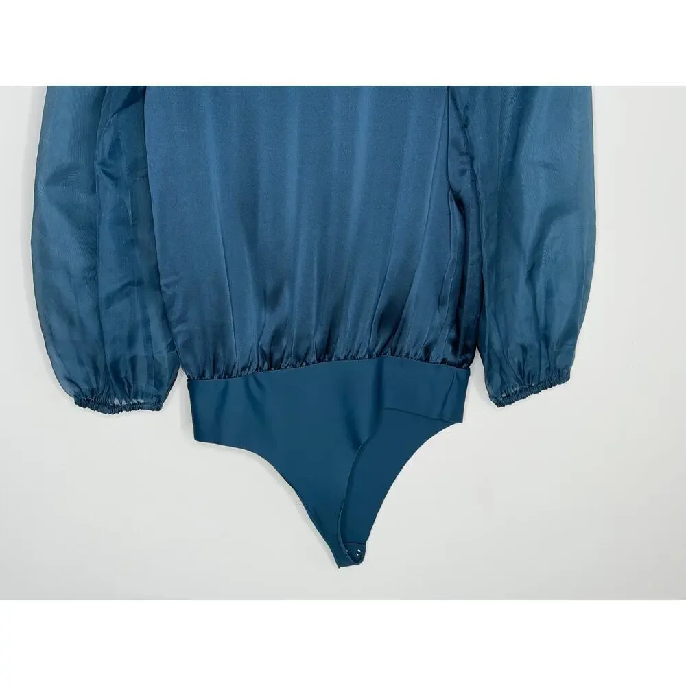 Cami NYC Penelope Sheer Sheer Organza Thong Bodysuit Indigo Blue Women's Size XS